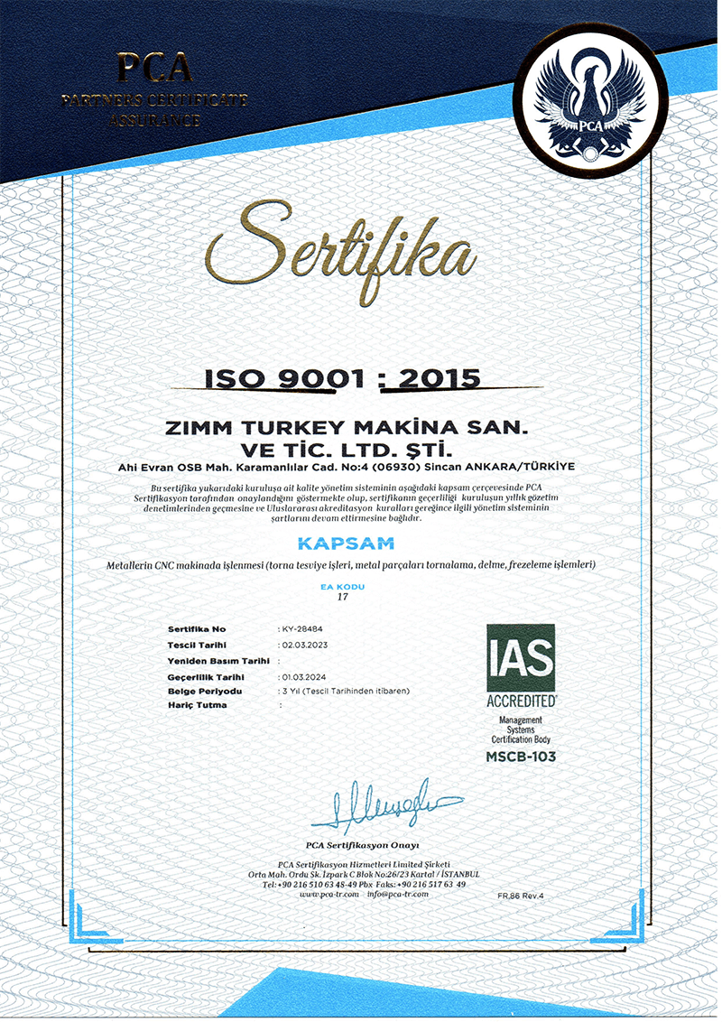 ZIMM Turkey | ISO 9001:2015